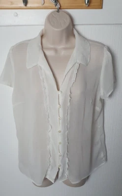 BHS Ladies UK18 Petite Cream Polka Dot Collared Short Sleeve Shirt/Blouse  - Image 1 of 4