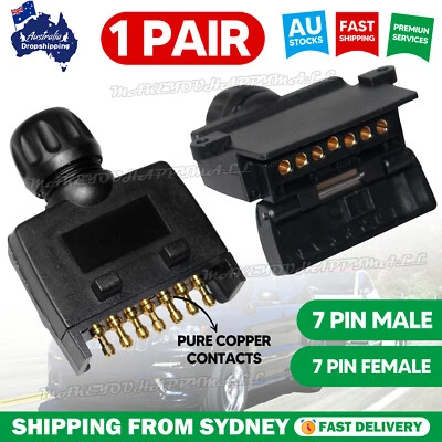 7 Pin Flat Trailer Plug Male & Female Socket Set Caravan Boat Adaptor Connector - image 1 of 4