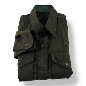 Vintage Military Pure Wool Button-Up Shirt Men's Size 14.5/31 Dark Army Green - Picture 1 of 4