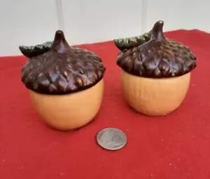 Vtg Fall Acorn Votive Candle Set of 2 Holders w Candle Figi Fall Autumn Acorns - Picture 1 of 4