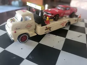 M2 MACHINES AUTO HAULER 1956 FORD COE FLATBED COCA-COLA & 1969 Mustang Dragster - Picture 1 of 13