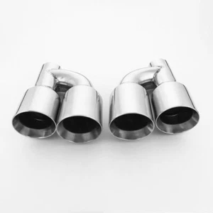Stainless Steel Exhaust Tips 2.5" In Quad 4" Out Angle Cut Staggered Dual Wall - Picture 1 of 7