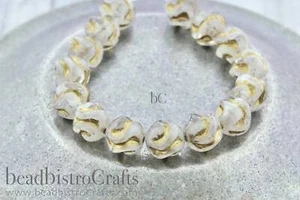 Czech Love Knot 8mm Beads Cloudy White with Gold Wash ~  15 pcs - Picture 1 of 6