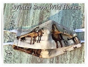 Handmade FACE MASK*Quilted Filter*Nose Wire USA*Winter Snow Wild Horses/Chickens - Picture 1 of 10