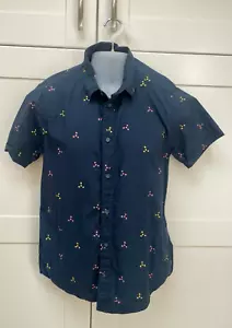 RVCA Men's Short Sleeve Collared Button Up Shirt Slim Fit Size M Navy - Picture 1 of 8