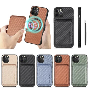 For iPhone 16/15/14/13/12/11 Slim Magnetic Wallet Case Detachable Card Holder - Picture 1 of 37