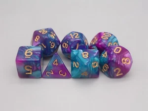 Juego de 7 dados de mármol azul y púrpura poliédrico (D&D / Dungeons & Dragons / RPG) - Imagen 1 de 1