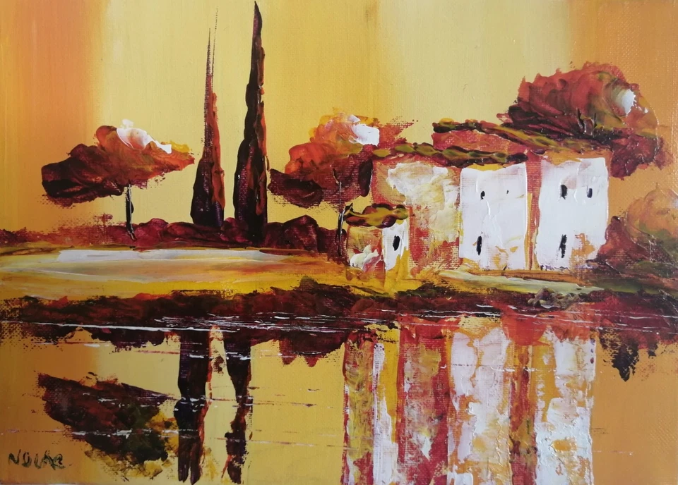 Tableau de Nolac 24x16 cm tableau huile au couteau reflets de l'aube 1 - Photo 1/1