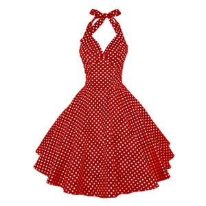 Heißer Verkauf Retro Tupfenriemen Slim Fit Taillengebunden großer Saum Kleid neues Modell - Bild 1 von 29
