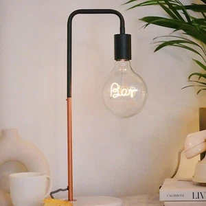 Bar Neon Text Bulb And Copper Base Marble Lamp | Steepleton - Picture 1 of 1