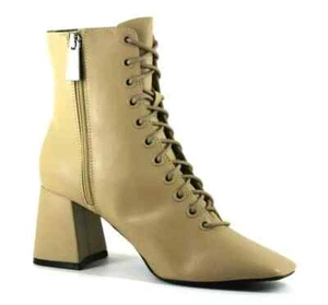 Botines Zara Mujer UK 3 EU 36 Beige Cuero Cremallera y Encaje Cierre Tacón Bloque - Imagen 1 de 7