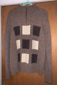 Iceland Wool Silk Sweater 1/4 Zip Browns Italian Made Mock Turtleneck Large - Picture 1 of 8