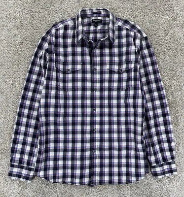 Banana Republic Slim Fit Two-Pocket Button Up Size Large Purple Blue Black Plaid - Image 1 of 4