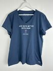 Life is Good concasseur T-Shirt Wine Graphic Femme Taille XL Extra Large Col V Bleu