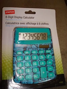 STAPLES 8 DIGITAL DISPLAY CALCULATOR GREEN AND BLUE - Picture 1 of 4