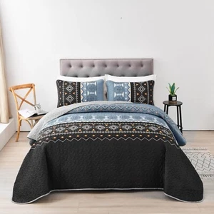 Soft Bohemia Striped Coverlet Bedspread Set Queen King Size Quilted Bedding New - Picture 1 of 11