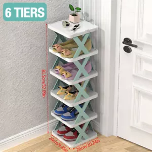 6 Tier Shoe Rack DIY Narrow Stckable Free Standing Shoes Storage Tall Organizer - Picture 1 of 11