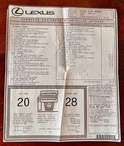 Lexus ES300 Monroney Label 1995 - Bild 1 von 4