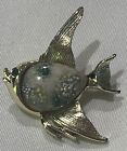 Vintage Gold Tone Textured Angel Fish Pin Brooch Center Stone Textured