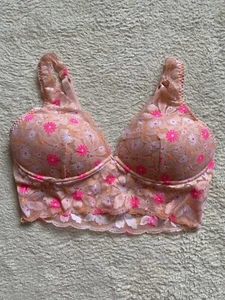Victorias Secret PINK Lace Bralette Hot Pink And Orange Flowers Size Large NWOT - Picture 1 of 2