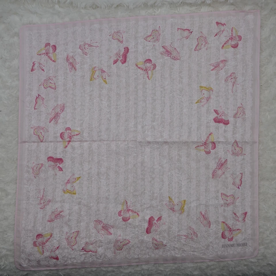 M164 HANAE MORI розовый бабочка хлопок шарф шарфы карман квадратный 18» X 18» - Изображение 1 из 4