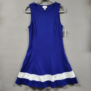 Jaclyn Smith Dress Sleeveless A Line Blue Womens Medium Contrast Hem Pockets - Picture 1 of 6