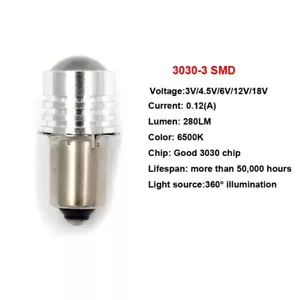 P13.5S 3SMD 3030 Led Flashlight Torch Bulb Light Lamp White 3V 4.5V 6V 12V 18V - Picture 1 of 5