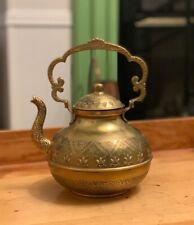 Lovely Golden Engraved Jerusalem Brass Lacquered Engraved Tea Kettle, Teapot