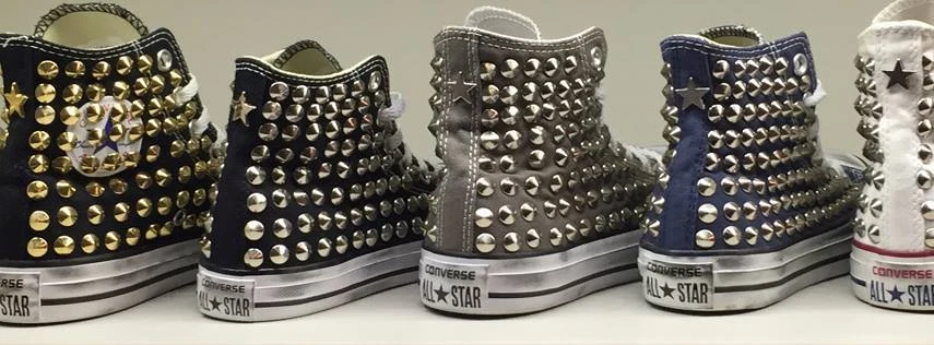 Converse all star Alte personalizzate con borchie argento Effetto sporco stella  - Immagine 1 di 1