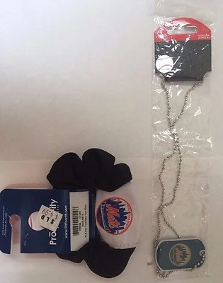 New York Mets MLB Dog Tag Necklace Keychain Pendant & Hair Twist Scrunchy Noah - Image 1 of 2