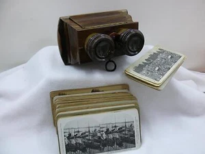 Rare Stereo Card Viewer with lot of stereo cars. Wood. Mfg unknown - Picture 1 of 9