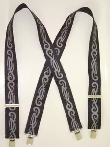 Men's X Style Black Trib Suspenders, Snaps, Button On Ears, USA Made - Picture 1 of 4