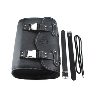 Black Motorcycle Fork Bag Storage Tool Pouch PU Leather Saddlebag Old School ATV - Picture 1 of 10
