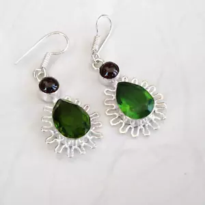 Pendientes ligeros hechos a mano con superposición de plata granate peridoto para mujer joyería - Imagen 1 de 8