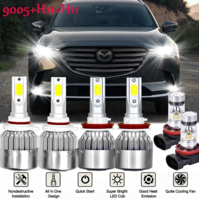 For Mazda CX-9 2013-2015 White LED Headlight High Low Beam Fog Light Bulbs 6000K - Image 1 of 4
