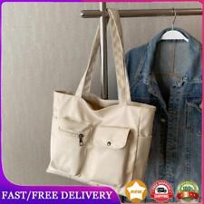 Canvas Ladies Tote Bags Solid Color Shoulder Bag Large Capacity for Work (Beige)