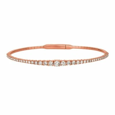 Brazalete flexible de diamantes naturales de 1,25 quilates G SI 14K de oro rosa de 7"" Foto 1 de 3