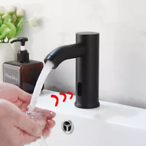 Black Bathroom Automatic Hands Touch Free Sensor Basin Brass Sink Mixer Faucet - Picture 1 of 8