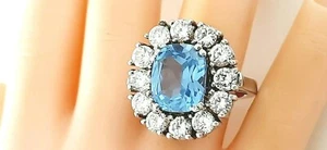 SILBER RING ° 925 / 1000 ° BLAUER SPINELL / ZIRKONIA STEINE ° Silberschmuck °  - Bild 1 von 11