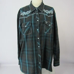 Cowgirl Hardware Shirt Girl's XXL Black Plaid Western Embroidered Pearl Snap - Picture 1 of 13