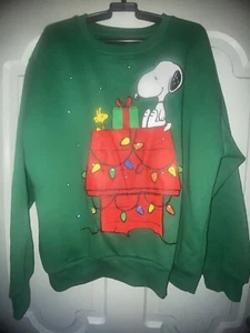 Peanuts Snoopy Christmas Lights Dog House Crewneck Sweatshirt Sz X-Large Kids - Picture 1 of 4
