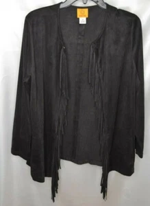 Ruby Road Woman's 12 Long Sleeve Fringed Black Jacket Biker Hippie - Picture 1 of 5