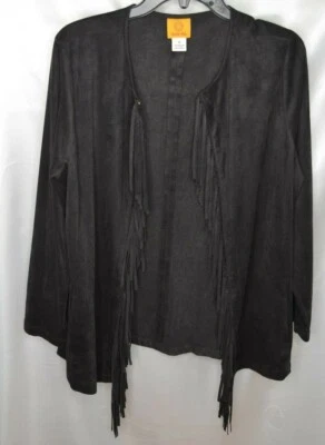 Ruby Road Woman's 12 Long Sleeve Fringed Black Jacket Biker Hippie - Image 1 of 4