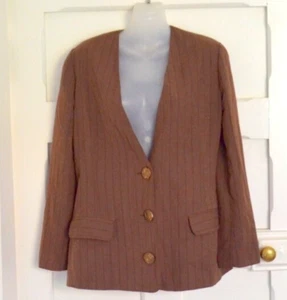 Table Eight Australia Women's Brown Pinstripe Collarless Blazer/Jacket Size 12 - Picture 1 of 16
