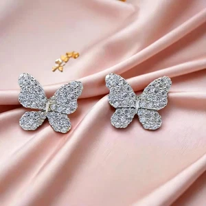 Crystal Butterfly Silver Rhinestone Butterfly Jewelry 925 Sterling Silver Stud - Picture 1 of 2