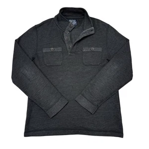 Lucky Brand Henley Sweater Mens Size Small Black Chest Pockets Casual Pullover - Picture 1 of 8