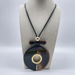 Statement Anhänger Halskette schwarz braun Donut Harz goldfarben verstellbar - Bild 1 von 5