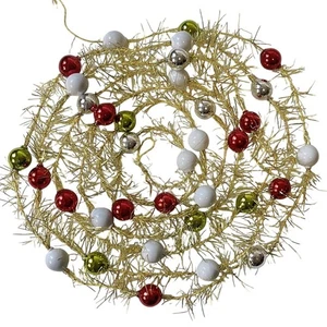 Vintage Quecksilber Glas Lametta Weihnachtsgirlande 9’ Rot Grün Weiß Gold Silber - Bild 1 von 7