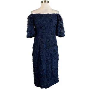 XSCAPE Women's Cocktail Dress Size 6 Blue Floral Lace Off the Shoulder Sheath - Picture 1 of 10