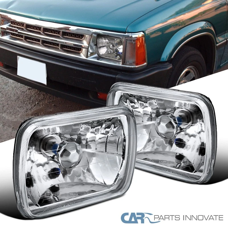 7"X6" H6052 Sealed Beam Replacement Chrome Clear Cut Headlights w/ H4 Bulbs Pair - Image 1 of 4